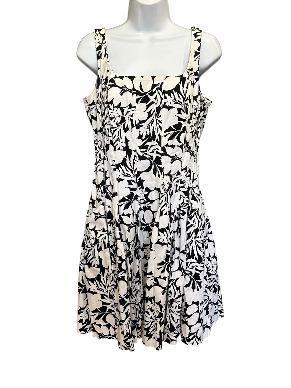 Lauren Ralph Lauren Floral Fit & Flare Black White Botanical Dress Size 8